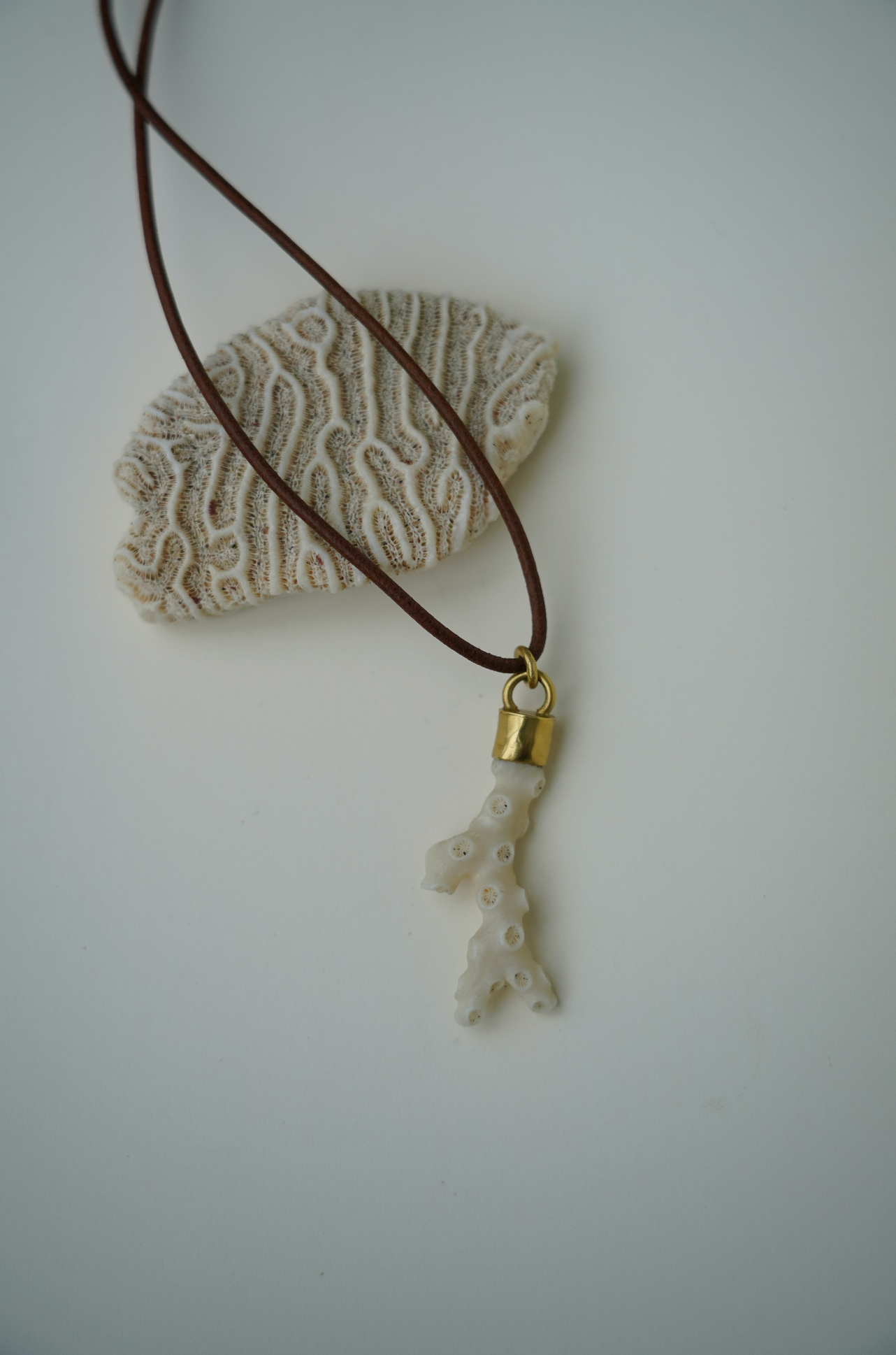 Coral Pendant on Leather Cord